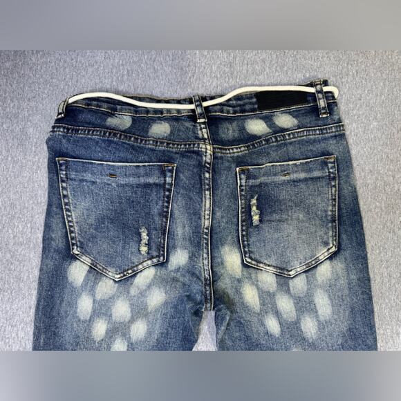SIZE Up Apparel Men's BodyBuilder Fit Distressed Blue Jeans | Size S - Picture 8 of 9